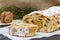 Traditional Christmas stollen German festive dessert.