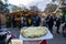 Traditional christmas winter market food in germany switzerland and austria raclette cheese on a slice of bread