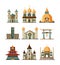 Traditional church set. Christian evangelistic and lutheran religion buildings, muslim islamic mosque and orthodox