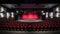 Traditional classically regal ornate rounded wood armed formal plush deep red velvet opera movie theater chairs in