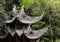 Traditional clay roof of ancient chinese Lingyin temple,closeup.