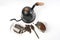 Traditional coffee equipment, coffee grinder, Pot, Coffee beans