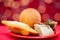Traditional Colombian christmas dishes on red background