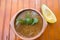 Traditional Colombian dish of lentils. Lentil soup with avocado