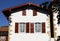 Traditional and colorful basque houses in the old town of Ainhoa