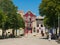 Traditional colorful Portuguese houses in Almada Square, Povoa de Varzim, Portugal