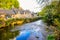 Traditional Cotswold stone cottages of Bibury village in Cotswold, UK