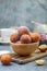 Traditional cottage cheese doughnuts in a bowl