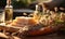 Traditional creamy Soap Bars on a Rustic Wooden Board