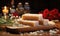 Traditional creamy Soap Bars on a Rustic Wooden Board