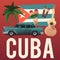 Traditional Cuban elements car, palm tree, cigars, maracas and flag - flat vector illustration.