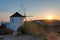 Traditional cycladic windmill at sunset on Paros island, Cyclades