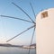 Traditional cycladic windmill at sunset on Paros island, Cyclades