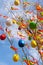 Traditional Czech easter decoration - decorated birch tree Betula pendula with colorful ribbons and painted eggs - rural symbol