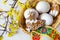 Traditional Czech easter decoration - white eggs in wicker nest