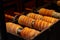 Traditional czech Trdelnik on a showcase in Prague shop