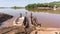 Traditional dassanech boats on the Omo river. Dugout boats are made from a hollowed tree trunk.