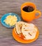 Traditional delicious arepas, shredded chicken avocado and cheddar cheese and shredded beef with a cup of coffe with