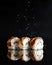 Traditional delicious fresh Unagi Syake sushi roll set on a black background with reflection. Sushi menu