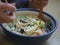 Traditional delicious ramen soup in a bowl in Japan