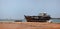 Traditional Dhow old wooden boat in the harbor of Iranian Qeshm Island. Tradition Lenj Fishing Boat in Qeshm Island