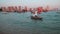 Traditional dhows in Arabic gulf with flags of countries of FIFA Word cup 2022