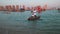 Traditional dhows in Arabic gulf with flags of countries of FIFA Word cup 2022