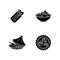 Traditional dish black glyph icons set on white space