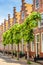 Traditional Duch stepped gable houses in Haarlem in the Netherlands