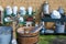 Traditional dutch farmer utensils with a washtub