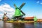 Traditional Dutch old wooden windmill in Zaanse Schans - museum