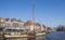 Traditional dutch sailing boat at the quay in Dokkum