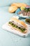 Traditional dutch snack, seafood sandwich with herring