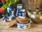 Traditional Dutch stroopwafel and typical Dutch blue porcelain. Figurines of kissing boy and girl and windmill