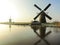 Traditional Dutch windmills at dawn