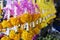 Traditional east asian Buddhist offering made with Marigold flowers, Thailand