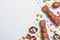 Traditional Easter sweets with eggs, chocolate rabbit, festive edible decor. Children\\\'s quest