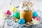 The traditional Easter treats: cakes and colorful easter eggs