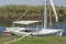 Traditional egyptian felluca boat moored on rive bank