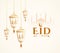 traditional eid al fitr wishes background with hanging lamp