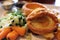 Traditional English sunday roast with yorkshire pudding