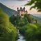 A traditional European castle perched atop a lush, green hill2