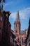Traditional facades and roofs, Gothic Cathedral church in the historic centre of Luneburg, Germany