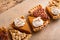 Traditional fall Thanksgiving pie slices, pumpkin and pecan pie