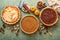 Traditional fall Thanksgiving pies, pumpkin and pecan pie