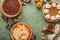 Traditional fall Thanksgiving pies, pumpkin and pecan pie