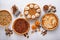 Traditional fall Thanksgiving pies, pumpkin and pecan pie