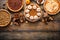 Traditional fall Thanksgiving pies, pumpkin and pecan pie