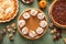 Traditional fall Thanksgiving pies, pumpkin and pecan pie