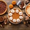 Traditional fall Thanksgiving pies, pumpkin and pecan pie